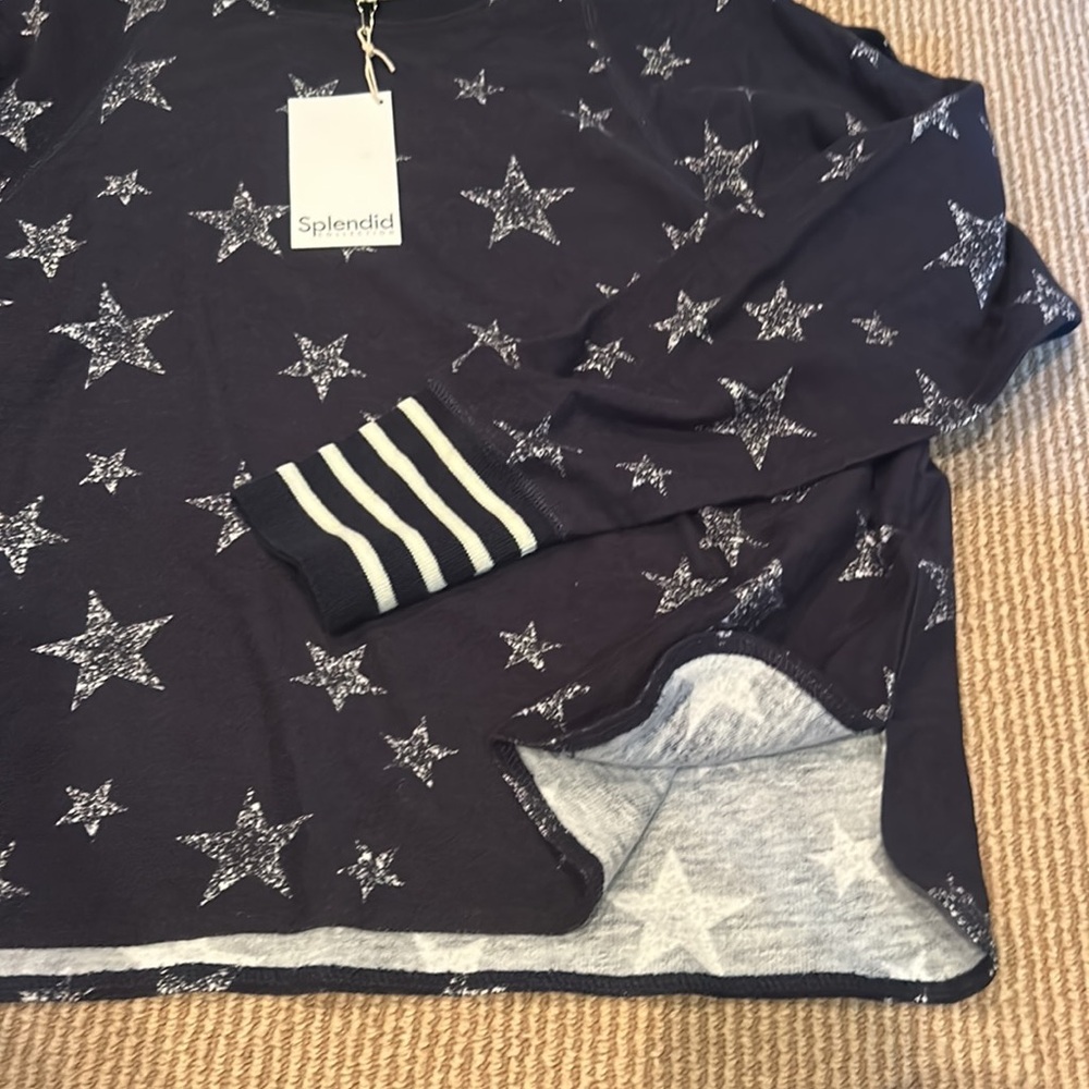 NWT SPLENDID heritage terry navy and white Star Patterned top size medium - Picture 6 of 11